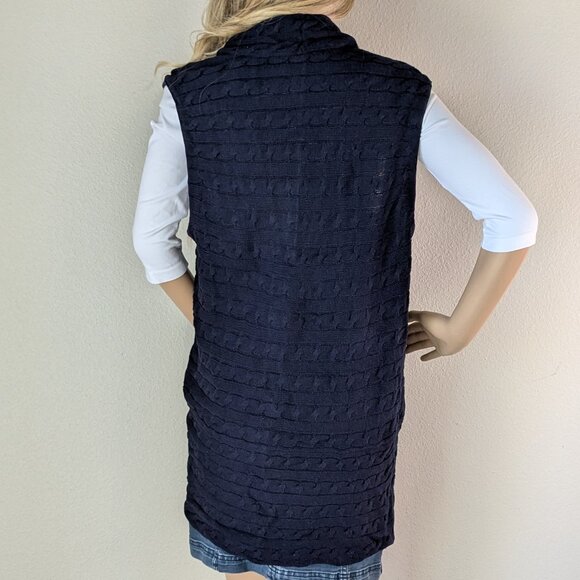 Tommy Hilfiger Knit Vest Navy Blue Cotton Long Shrug Sleeveless Size Large - Picture 2 of 15